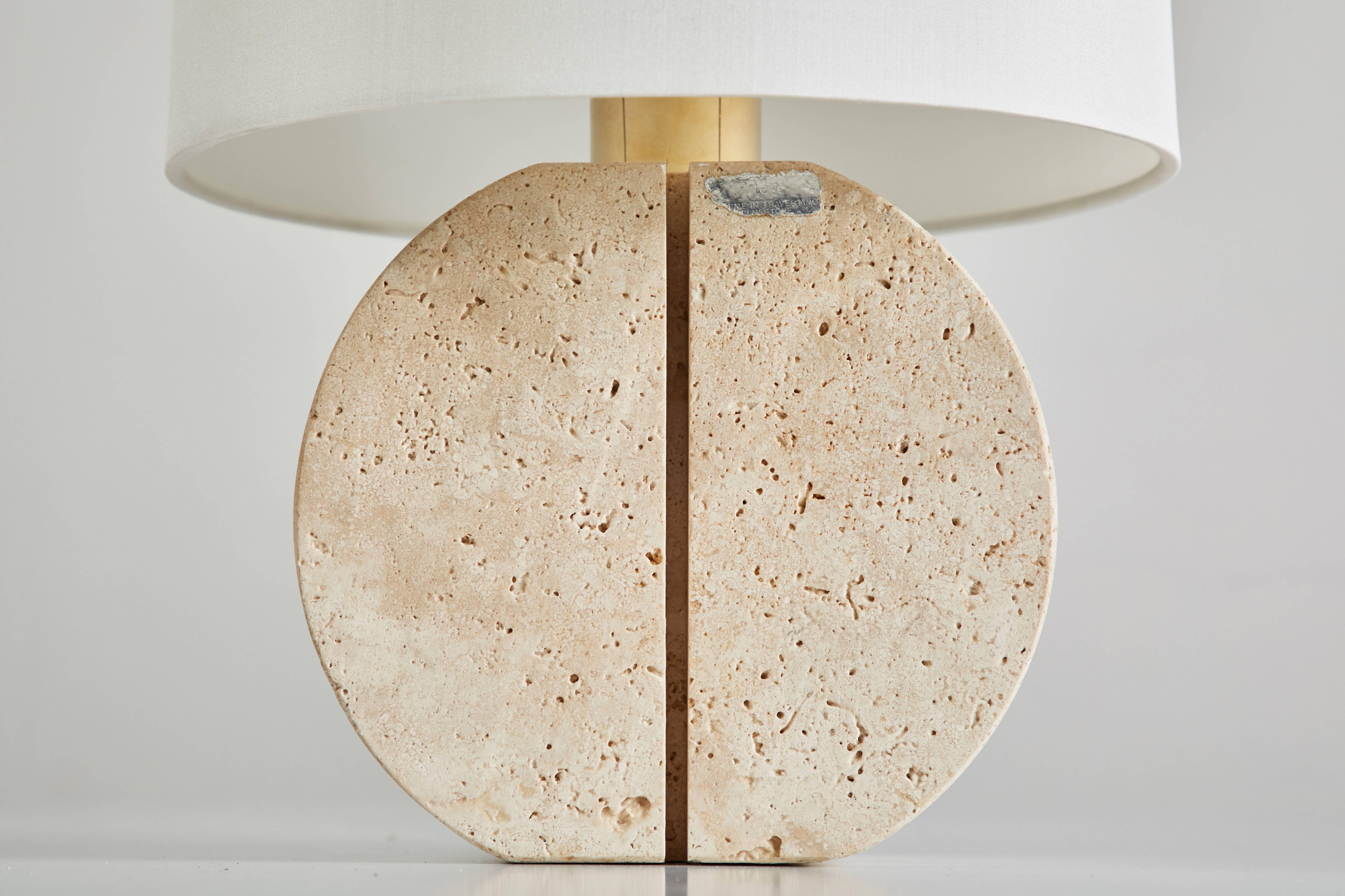 Italian Travertine Table Lamp In Good Condition In Los Angeles, CA
