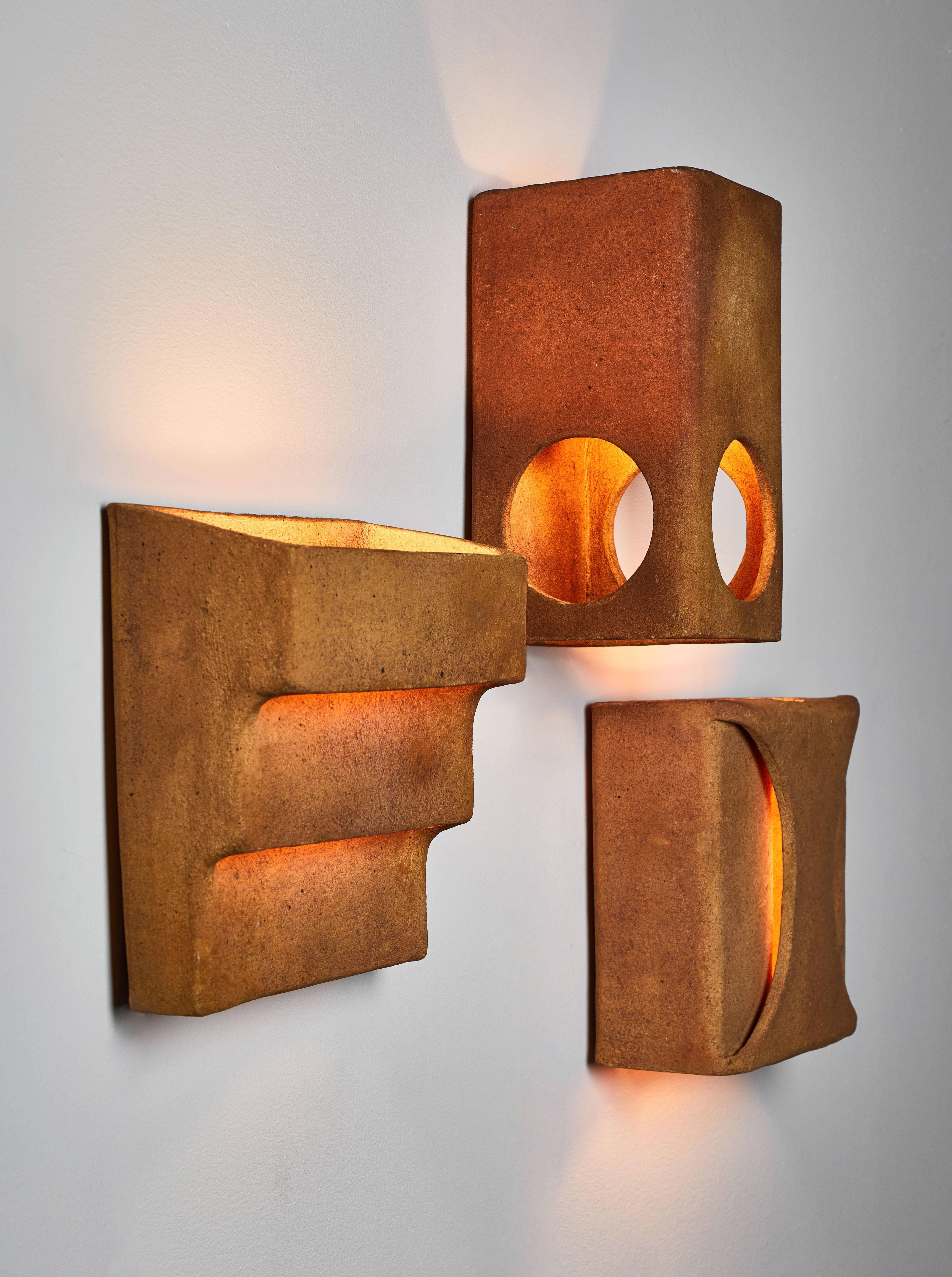 Three French Ceramic Wall Lights Attributed to  Guy Bareff In Good Condition In Los Angeles, CA