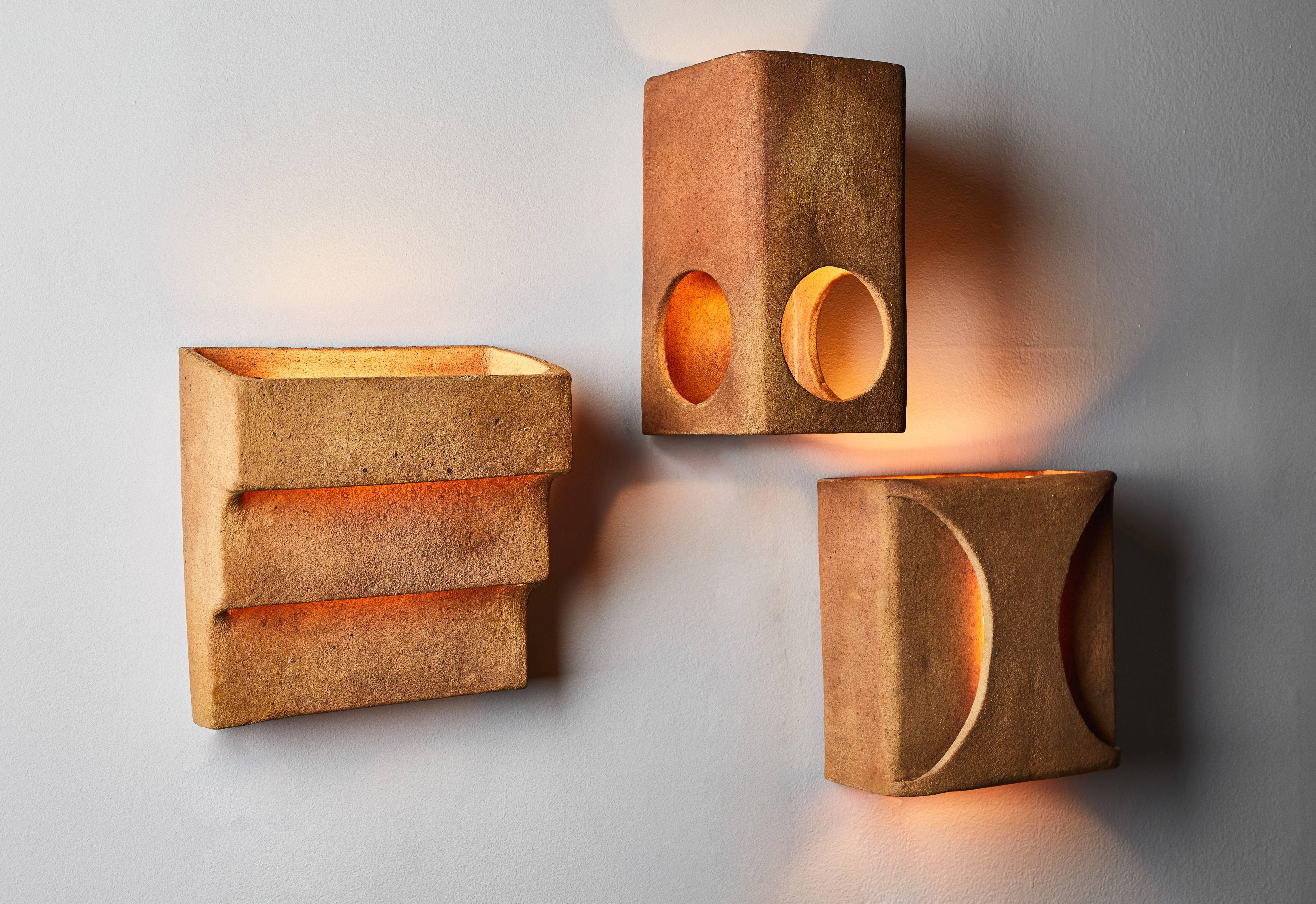 Mid-Century Modern Three French Ceramic Wall Lights Attributed to  Guy Bareff