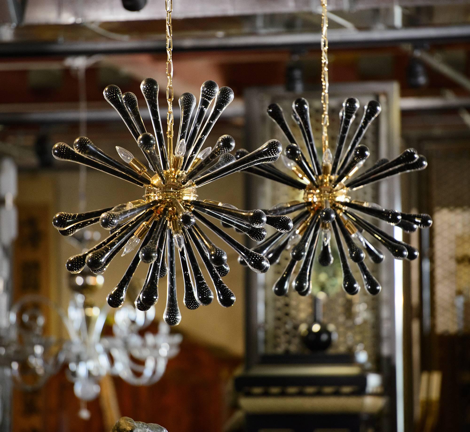 Italian Pair of Murano Hanging Sputnik Pendant Lights