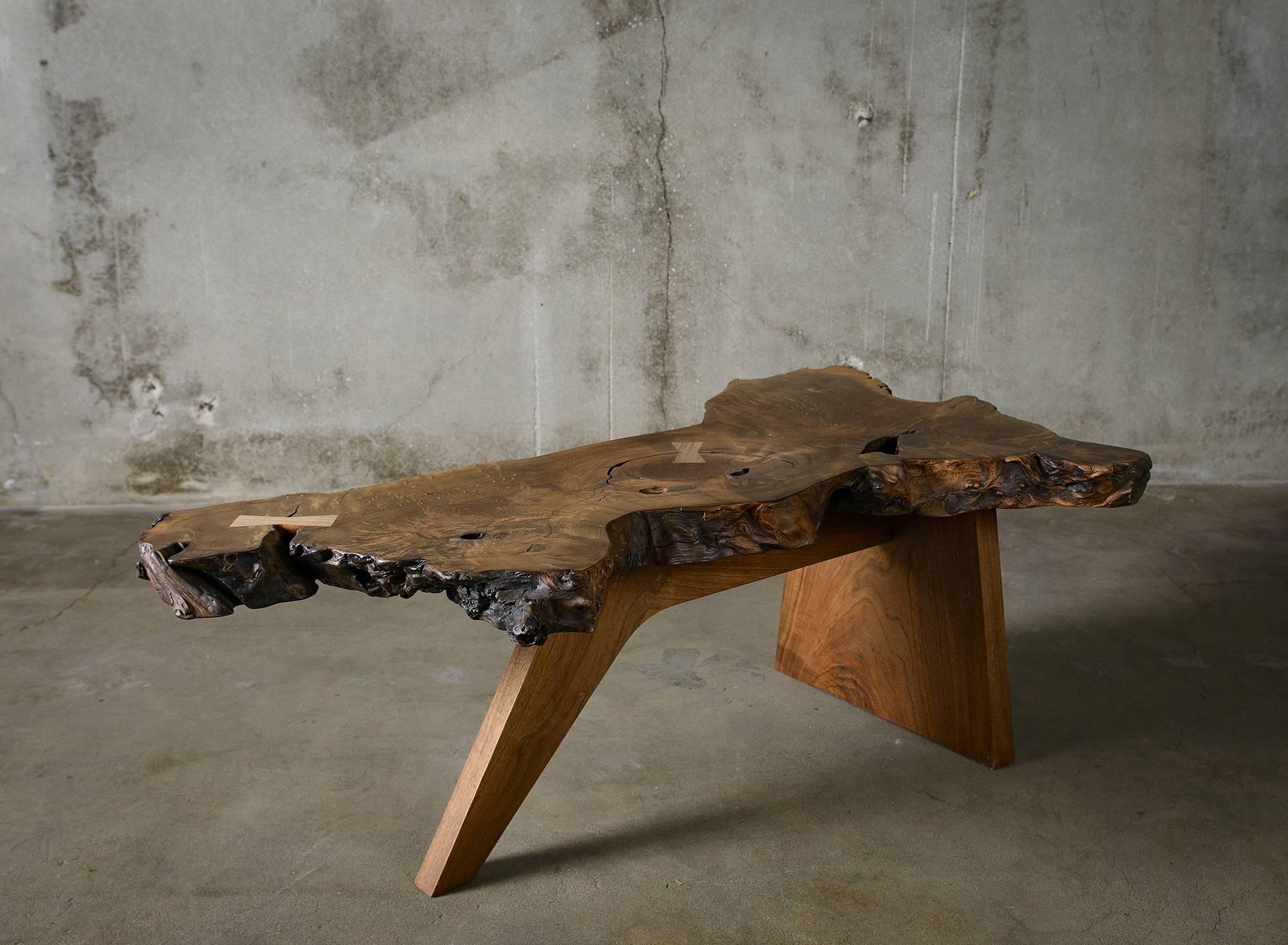 Modern Mira Nakashima Free-Form Coffee Table with Burl Wood Top