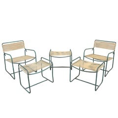 Set of Five Walter Lamb Chairs with Three Ottomans