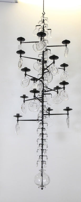 Erick Hoglund Glass and Iron Candelabra Sweden, 60's