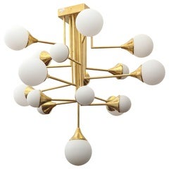 Stilnovo Glass Ball and Brass Chandelier