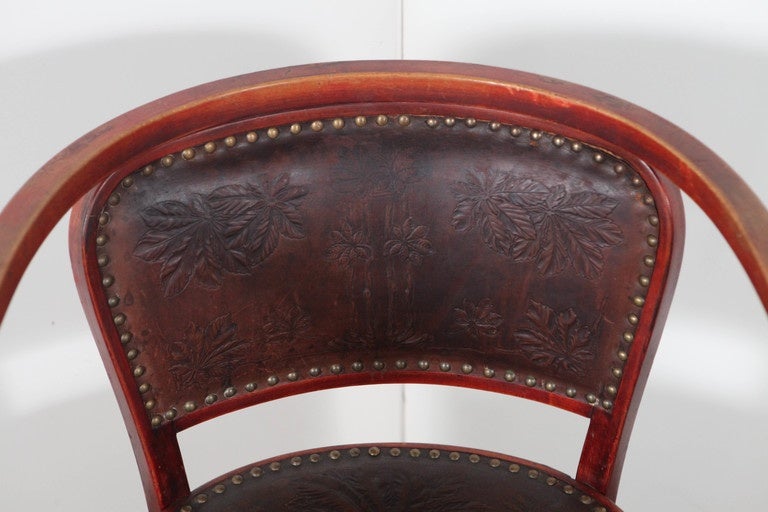 Set of four Armchairs by Gustav Siegel in original stained leather patterns
