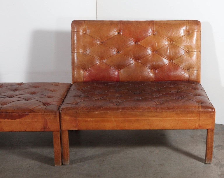 Kaare Klint # piece Sectional Sofa model 48698 designed 1933 Pasmussen AIS Leather and Cuban Mahogany