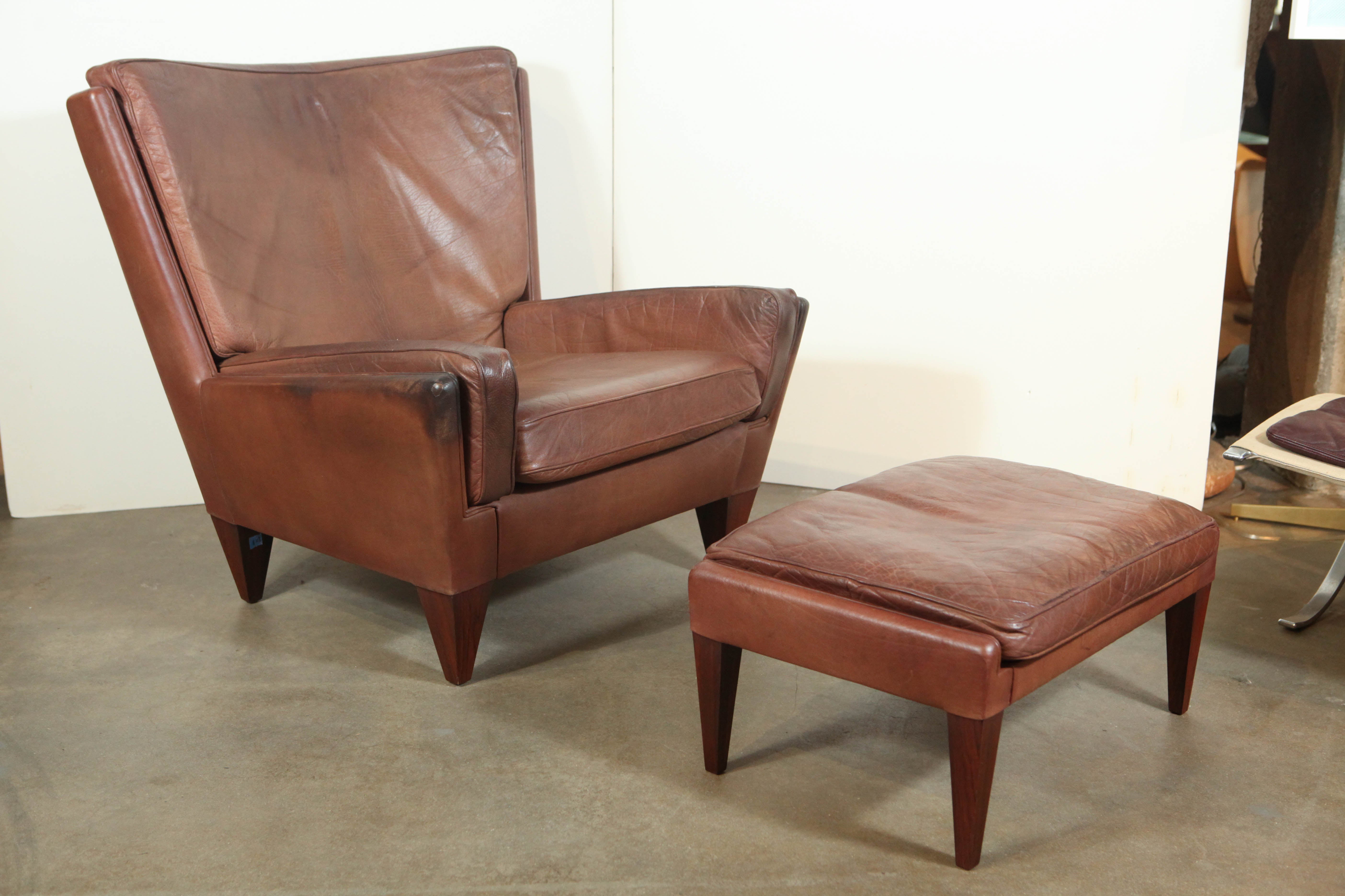 Illum Wikkeiso Brown Leather Armchair and Ottoman