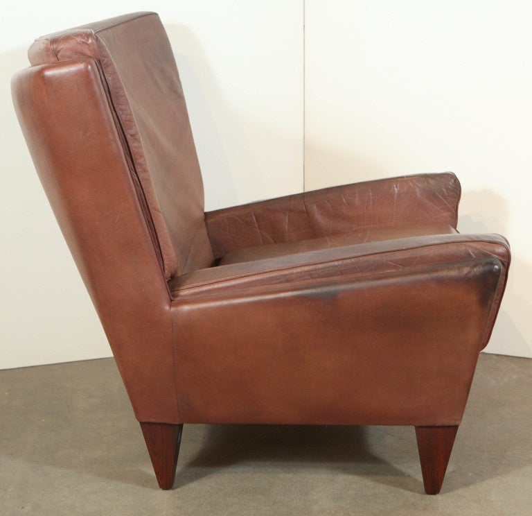 Mid-20th Century Illum Wikkeiso Brown Leather Armchair and Ottoman