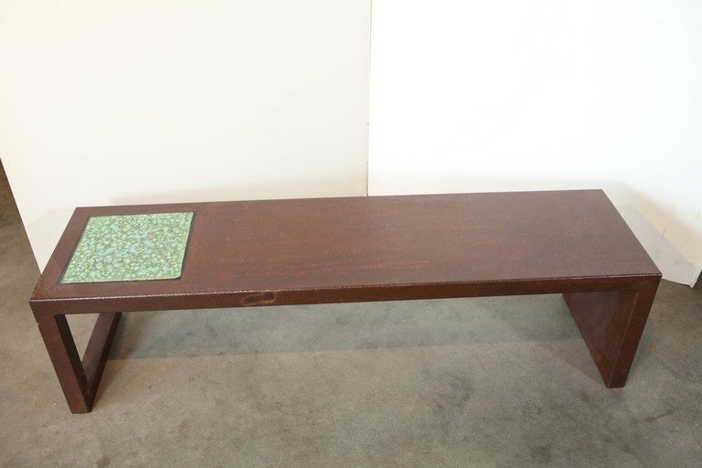 Enameled Metal and Green Tile Coffee Table For Sale 1