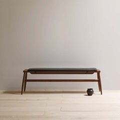 Imo Bench in Walnut and Leather Black Pad
