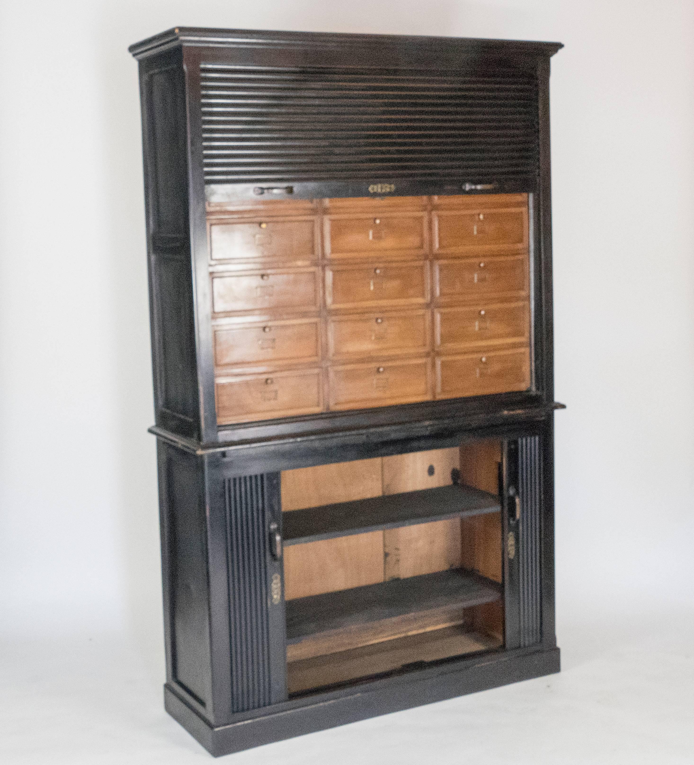 19th Century Rare Ebony and Cherry Notary Cabinet