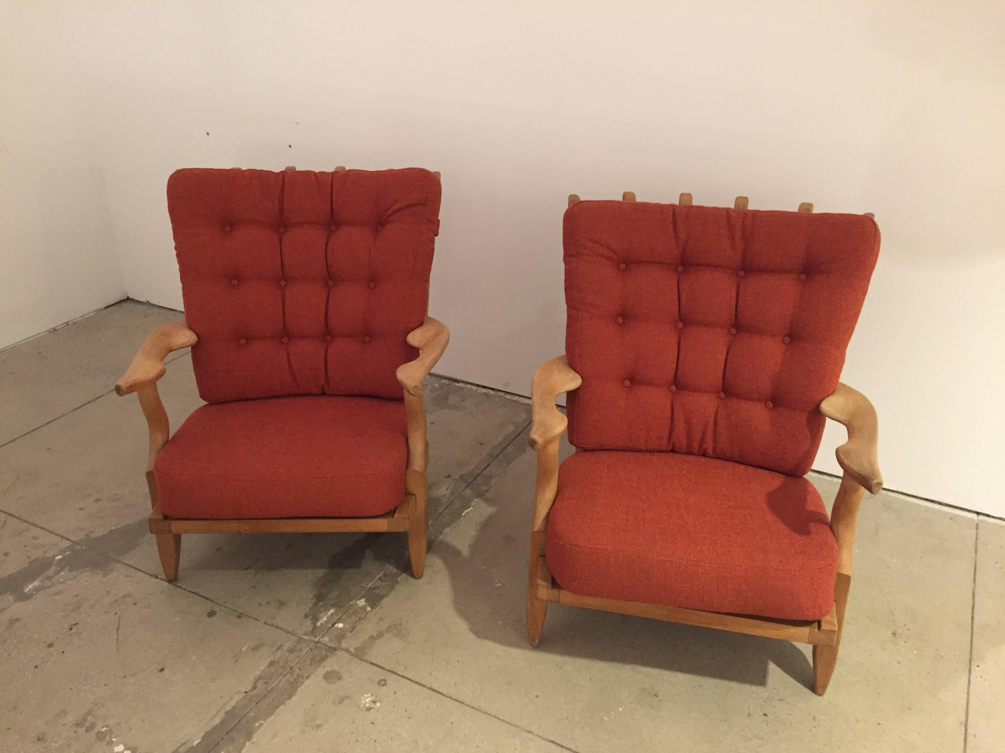 This pair of the signature chairs by Guillerme et Chambron are in perfect condition. New upholstery, reminiscent of the period. Solid frames.