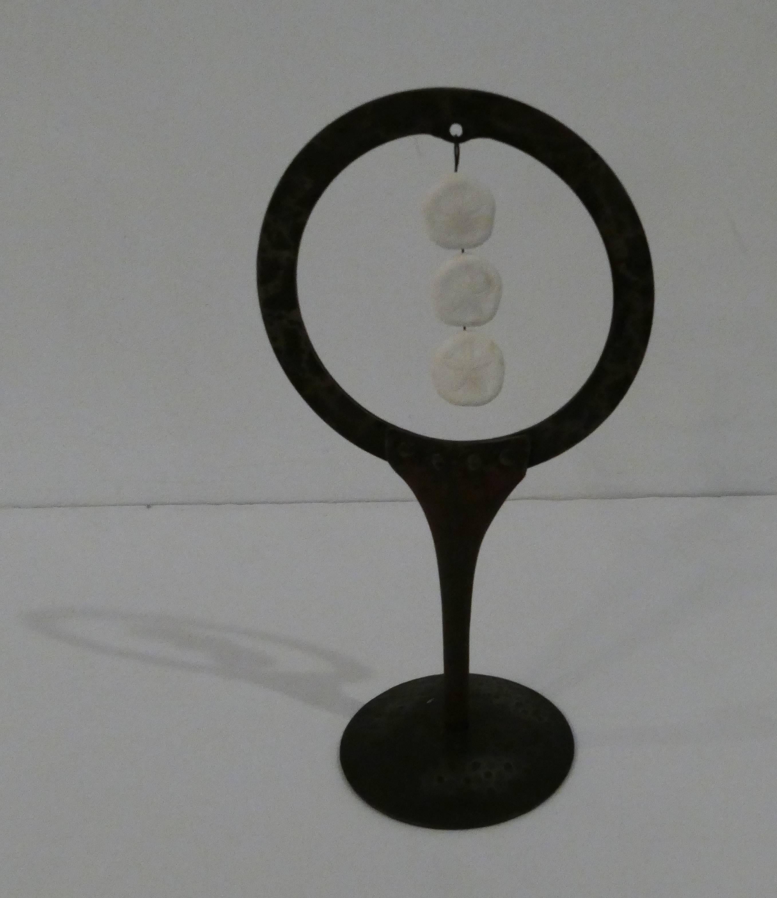 Contemporary Set of Three Sand Dollars on Bronze Stand