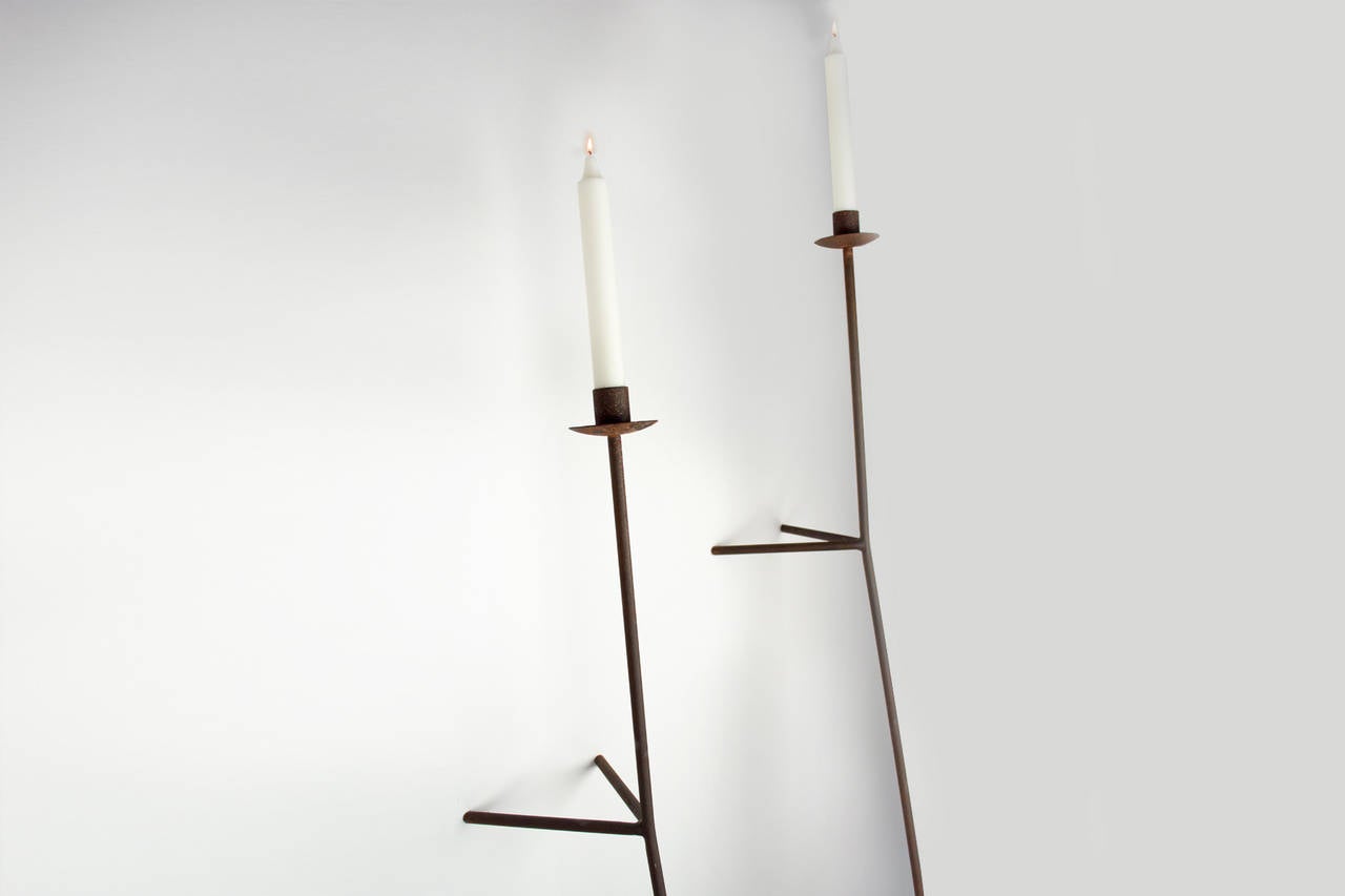 Contemporary Font Albe Wall Sconces, Oxidized Finish, Taper Candle Model