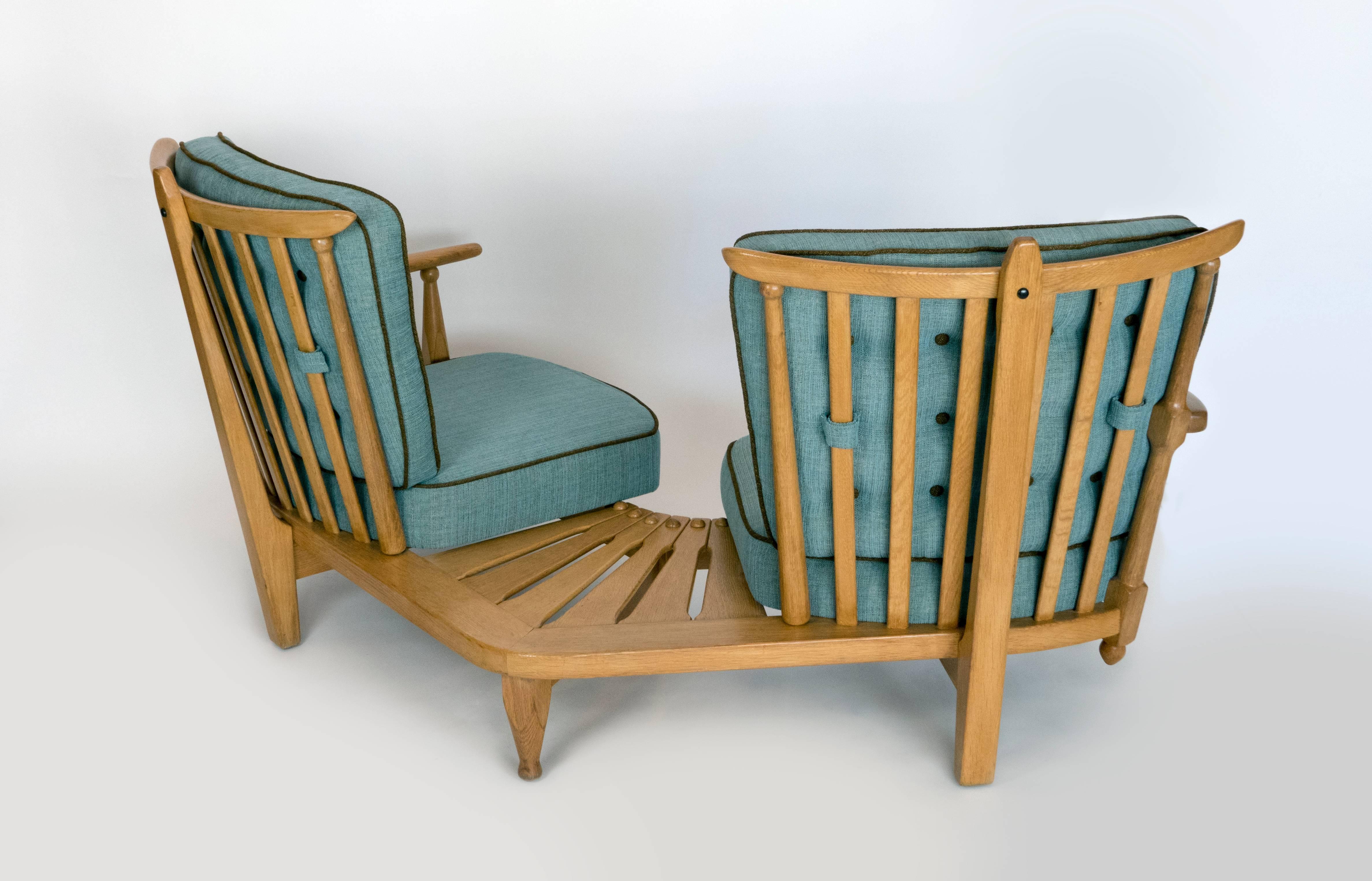 Mid-Century Modern Duo Settee By Guillerme et Chambron