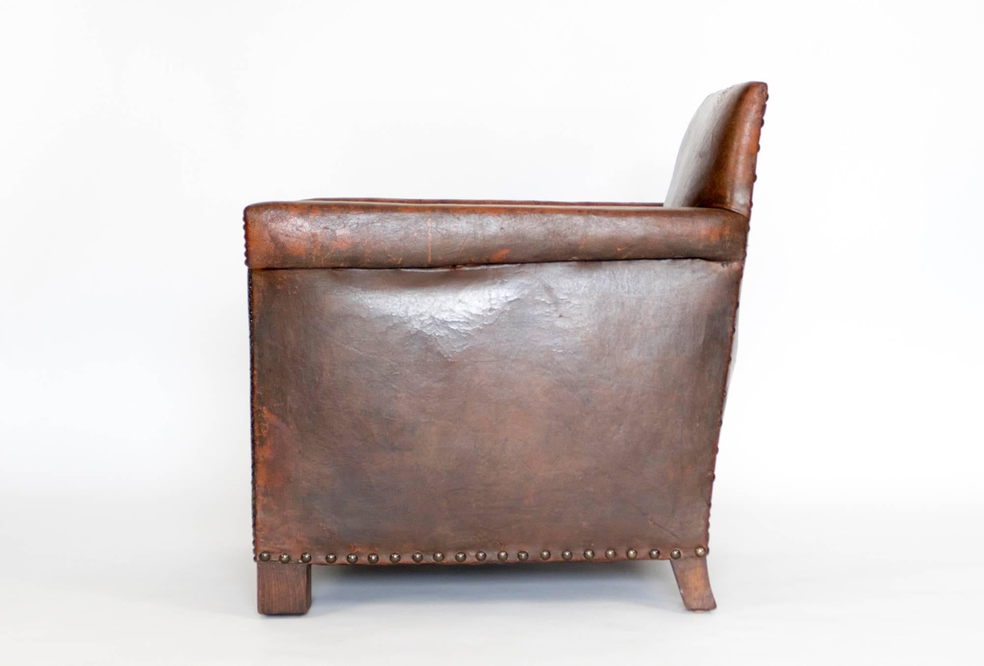 French Pair of Leather Club Chairs