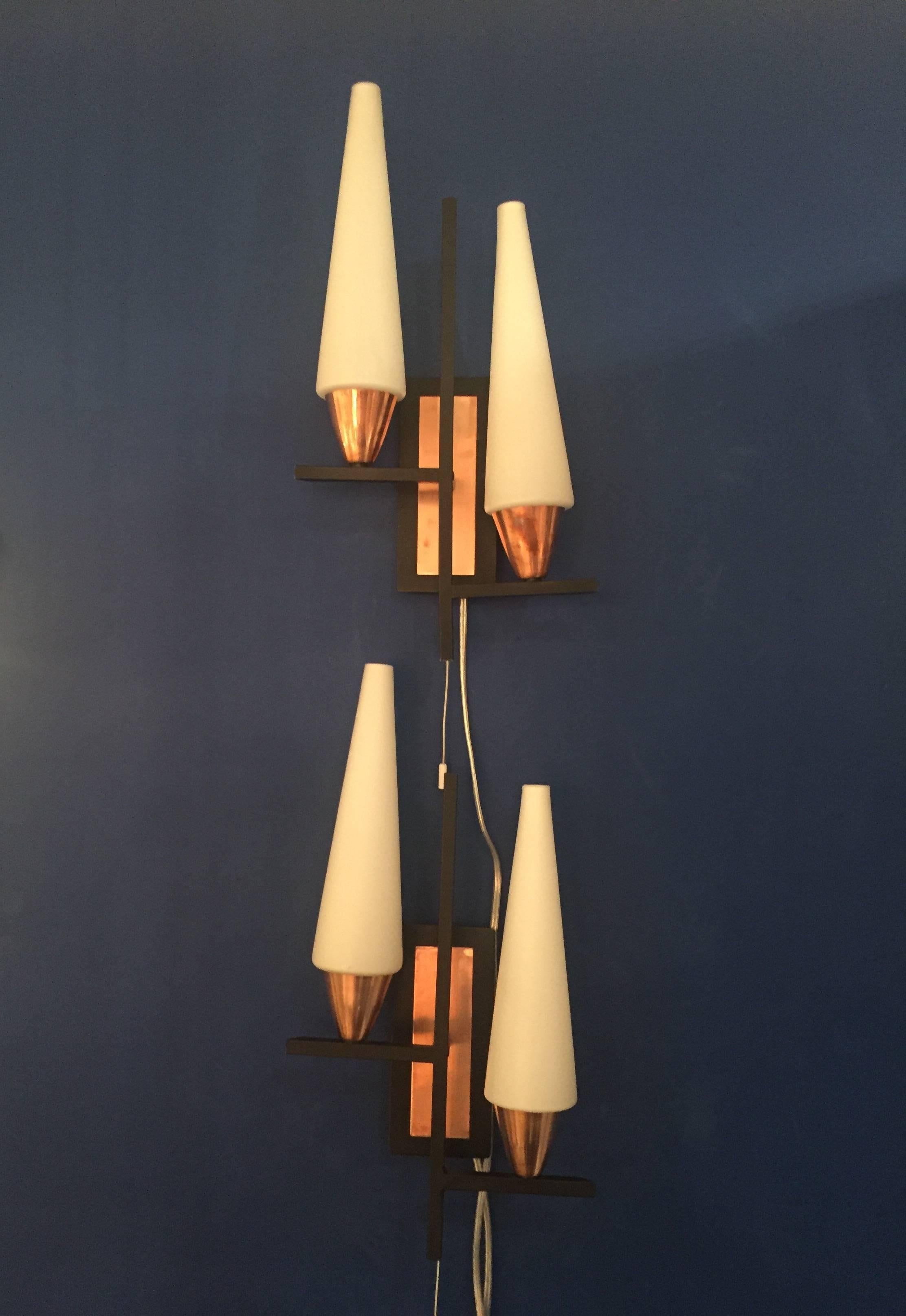 French Pair of Mid-Century Wall Sconces For Sale