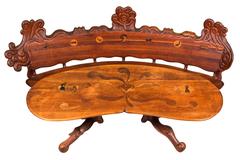 Unique John Bauer Table and Bench with Marquetry Inlay, circa 1970