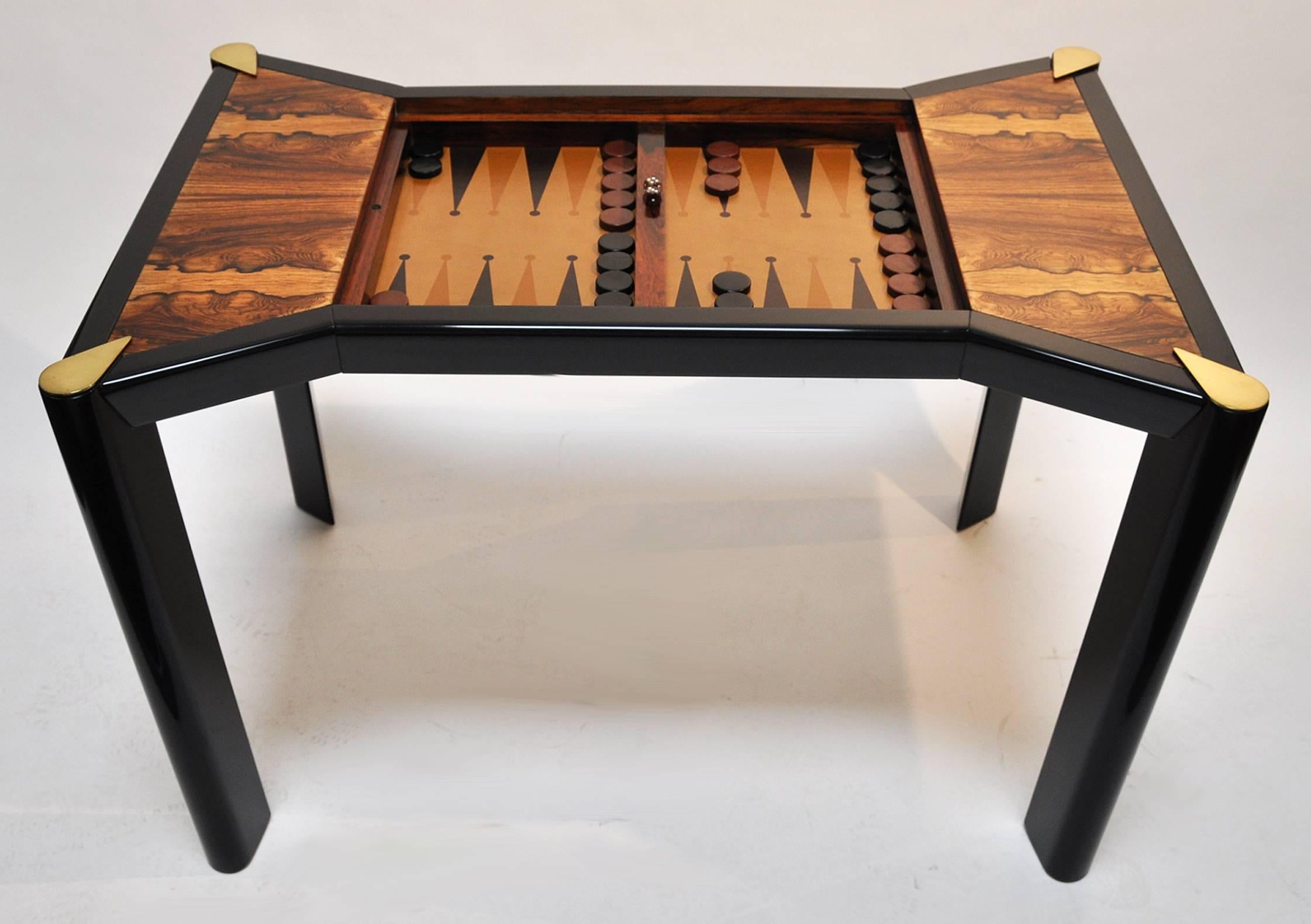 Hand-Crafted 1970s Italian Game Table, Backgammon, Chess, Checkers