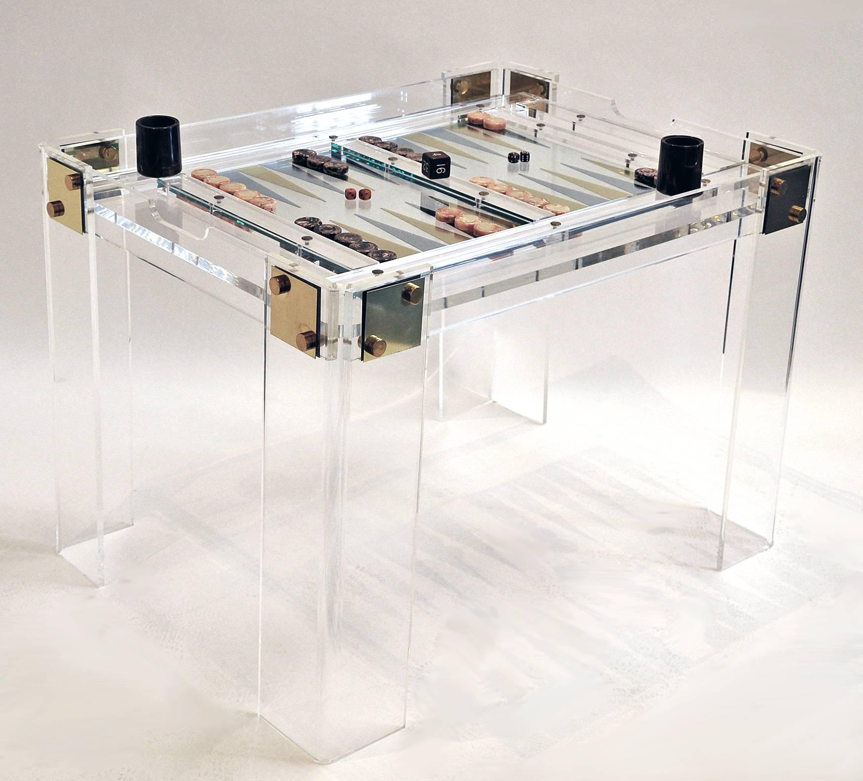 Mid-Century Modern 1970s Lucite Game Table with Removable Glass Top