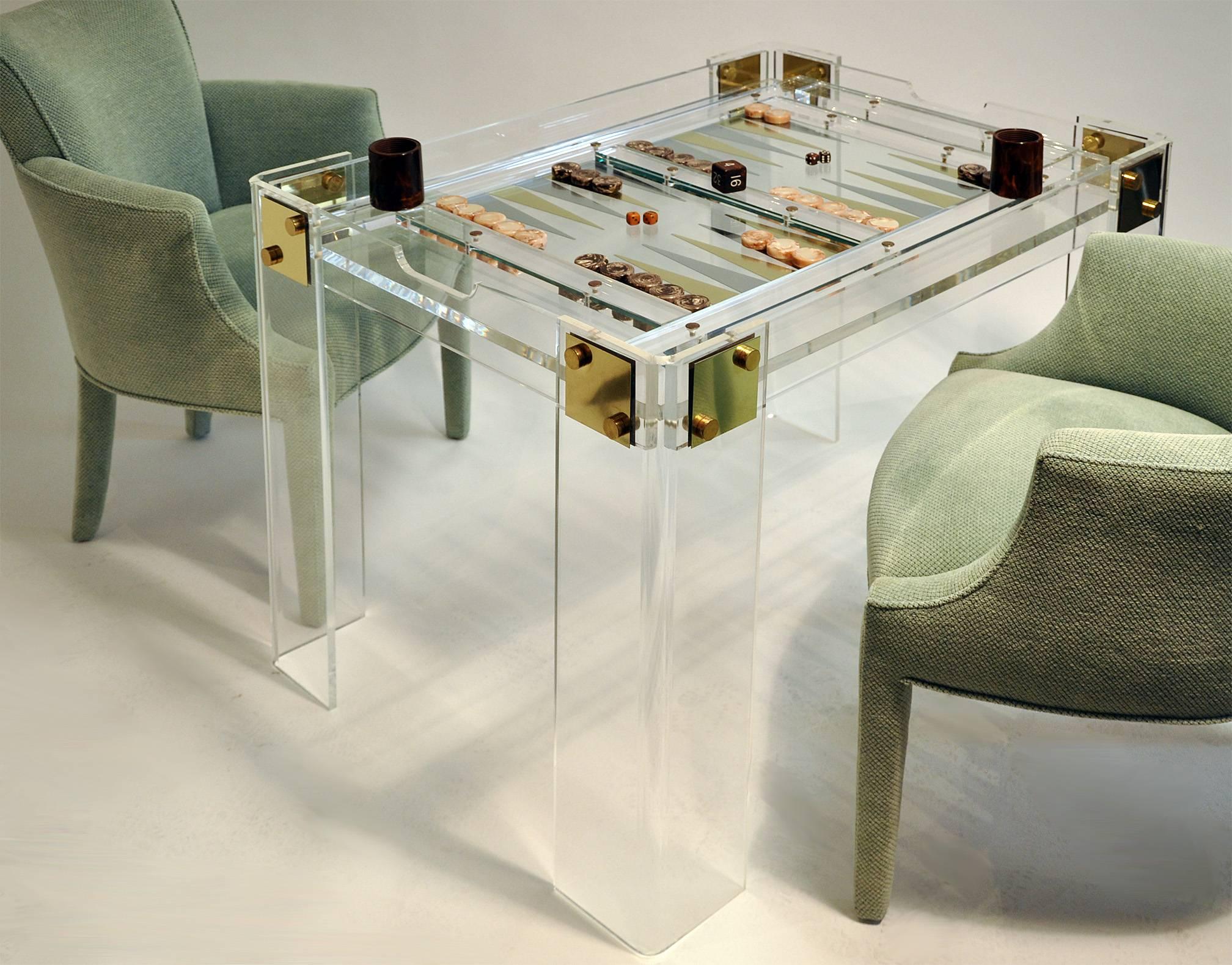 American 1970s Lucite Game Table with Removable Glass Top