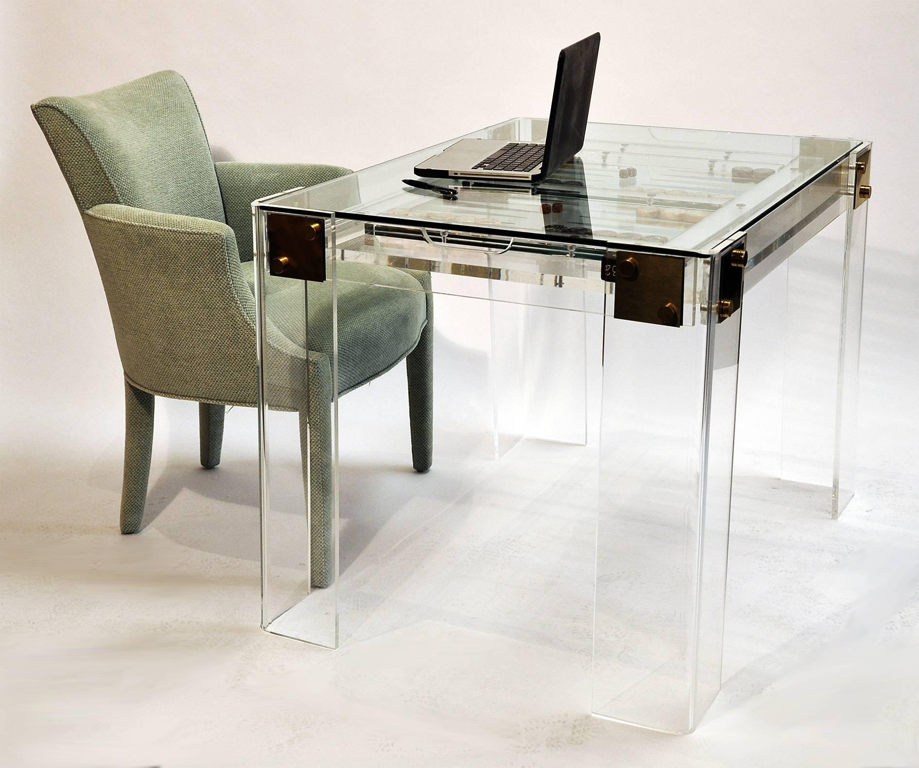 Hand-Crafted 1970s Lucite Game Table with Removable Glass Top