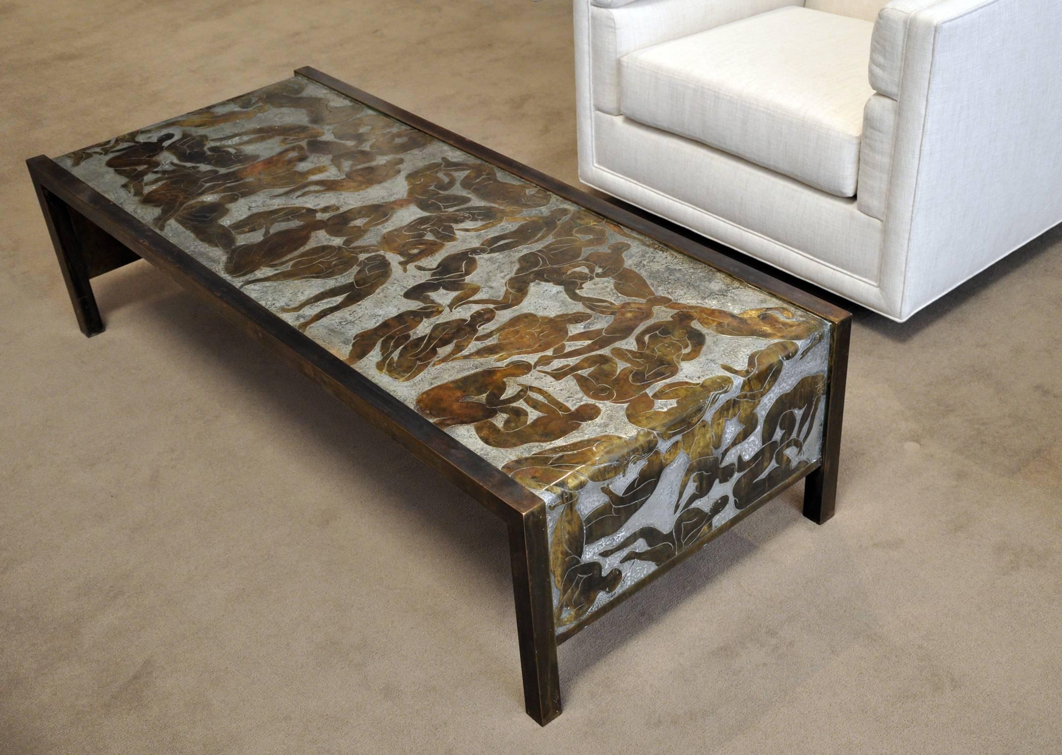 Hand-Crafted Philip and Kelvin LaVerne Bronze and Pewter Coffee Table