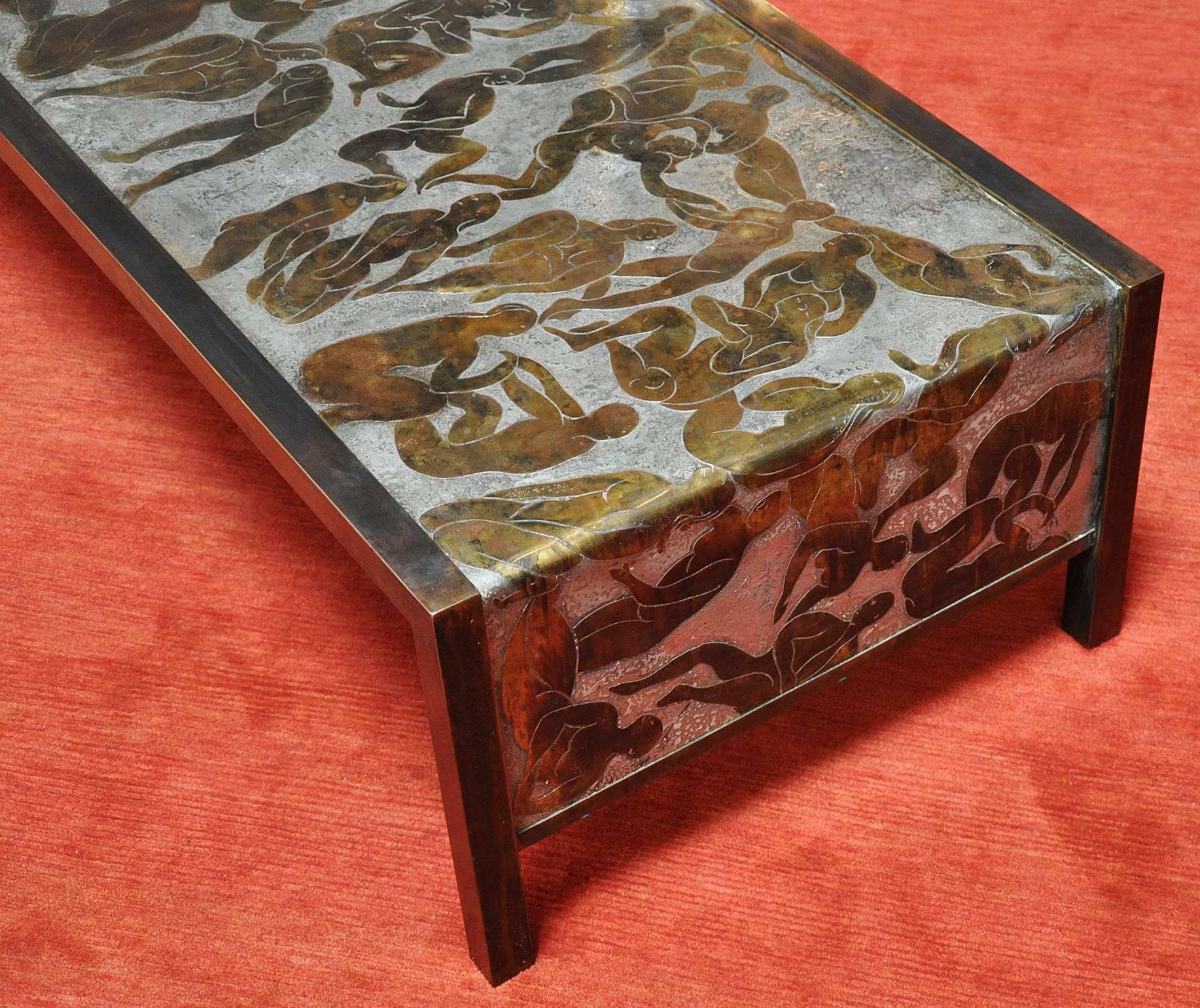 Philip and Kelvin LaVerne Bronze and Pewter Coffee Table In Excellent Condition In Los Angeles, CA