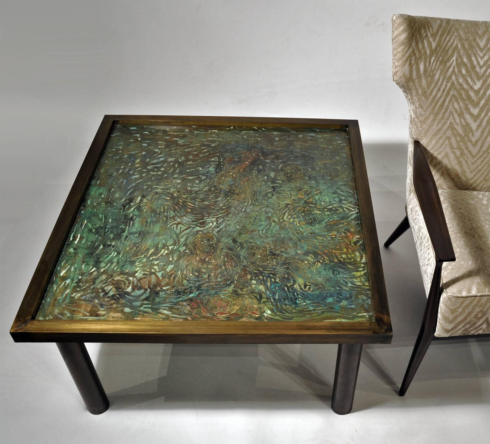 Mid-Century Modern Philip Laverne, Signed Custom, Bronze Coffee Table