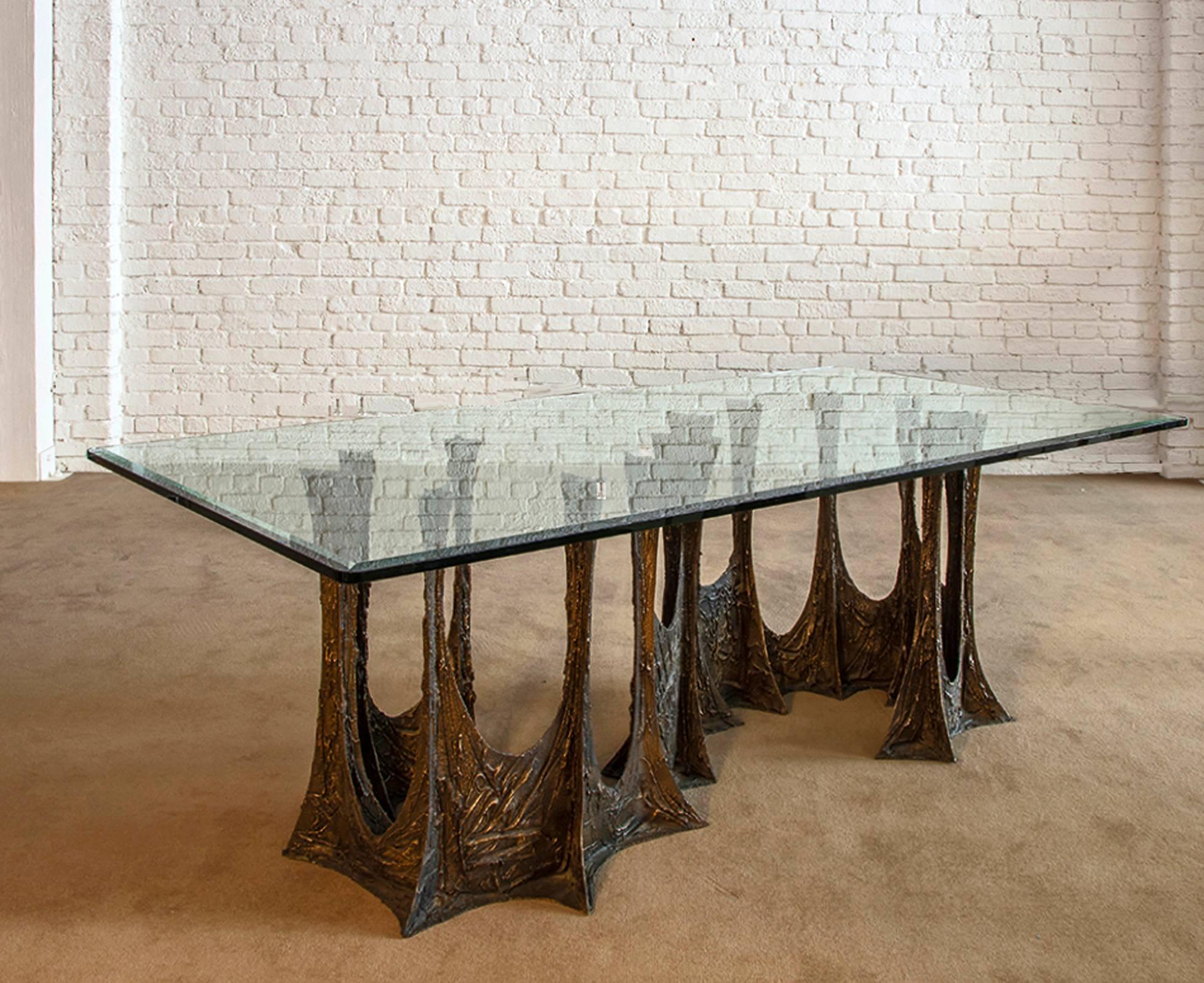 Paul Evans Signed 'PE69' Sculpted Metal Dining Table In Excellent Condition In Los Angeles, CA