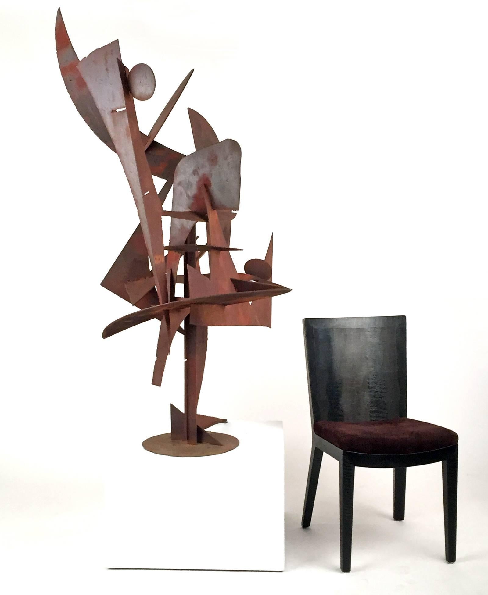 Large modernist, abstract, steel sculpture by Southern California artist: Paul Kasper. Kasper lived and worked in Whittier, California. He taught at Pasadena School of Fine Arts, Scripps, and Otis Art Institute. He was an architect, photographer,