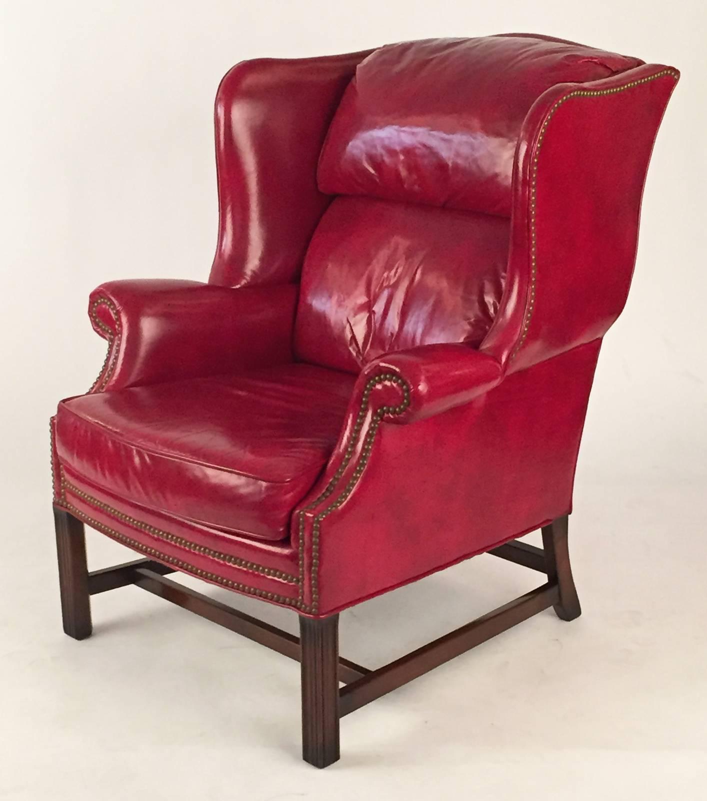American Club Chairs Pair in Leather Upholstery