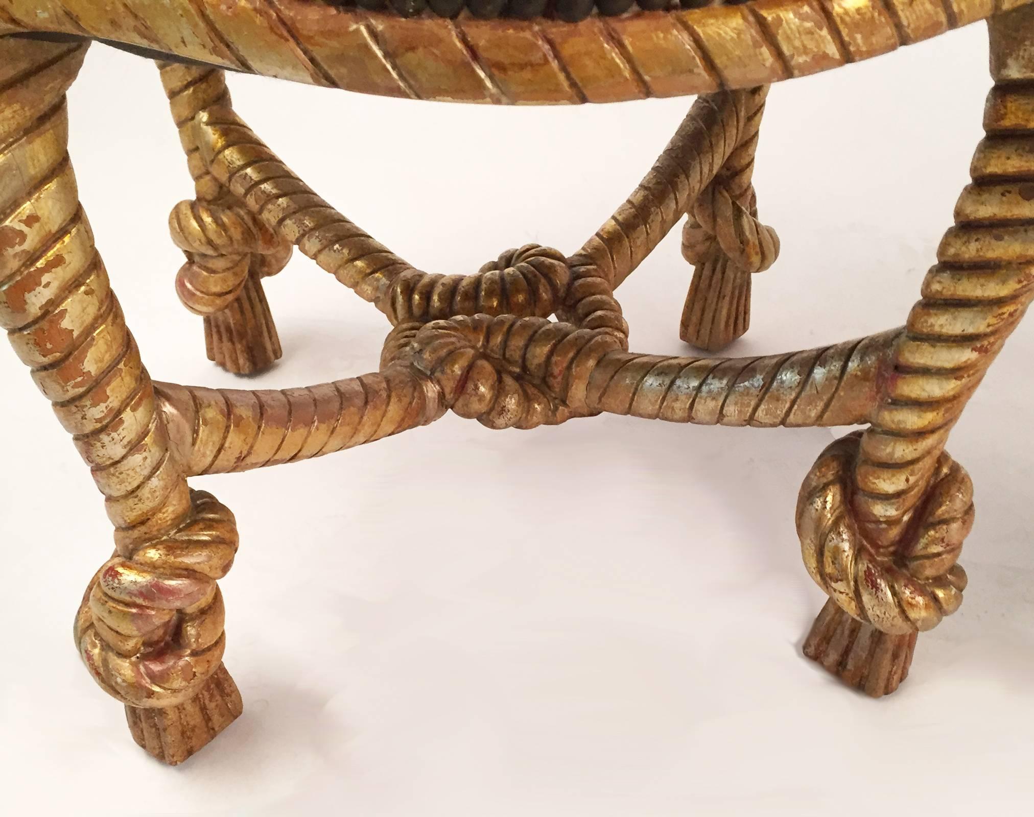 Hand-Crafted Pair of Matching Leather and Carved Wood Stools