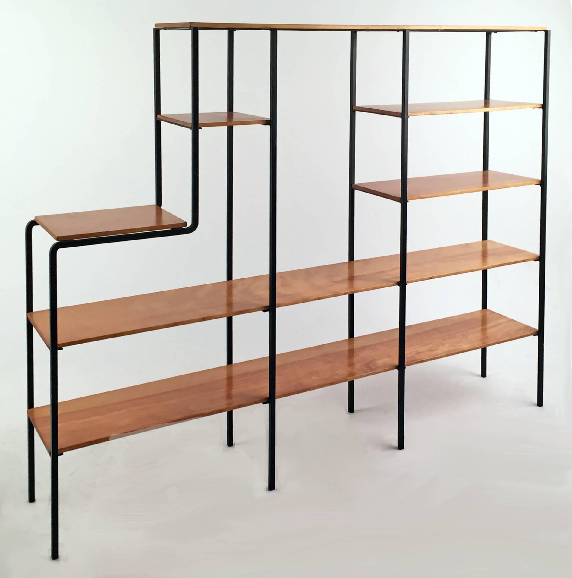Mid-Century Modern bookshelf with Iron frame and solid maple wood. Handcrafted.