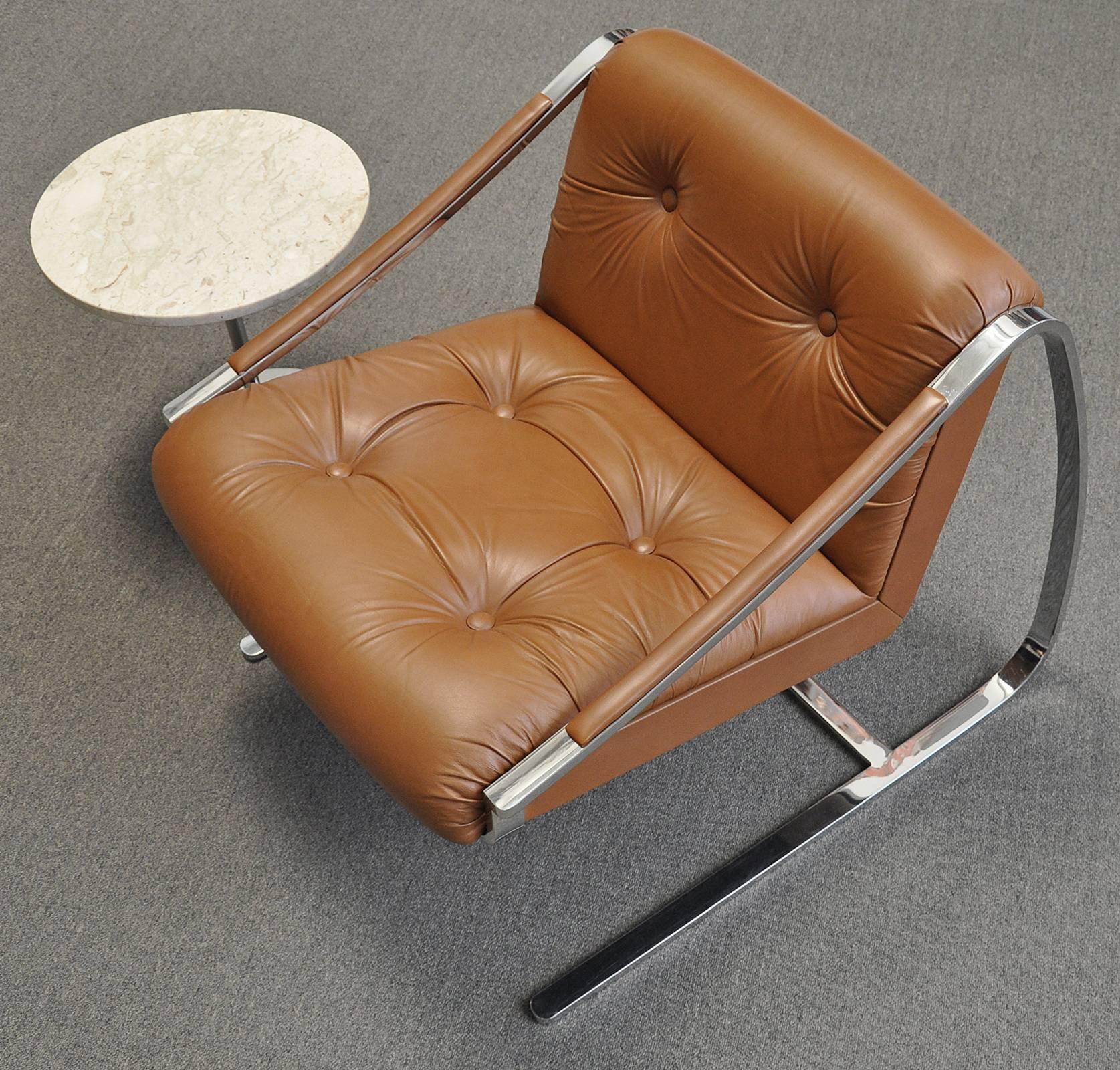 Modern Lounge Chairs by Brueton 1970s Pair of Steel and Leather 