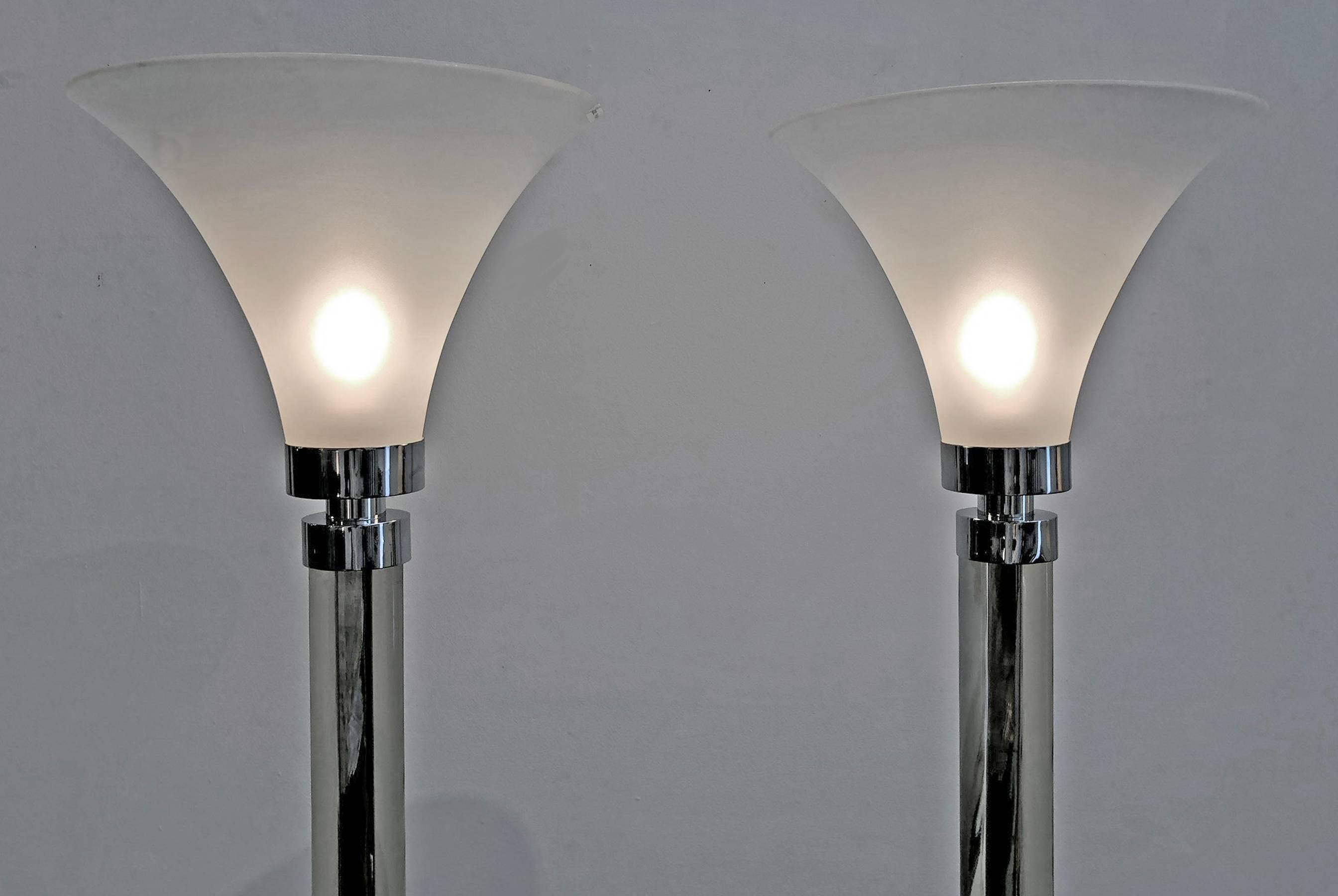 Modern Pair of Glass Torchiere Lamps