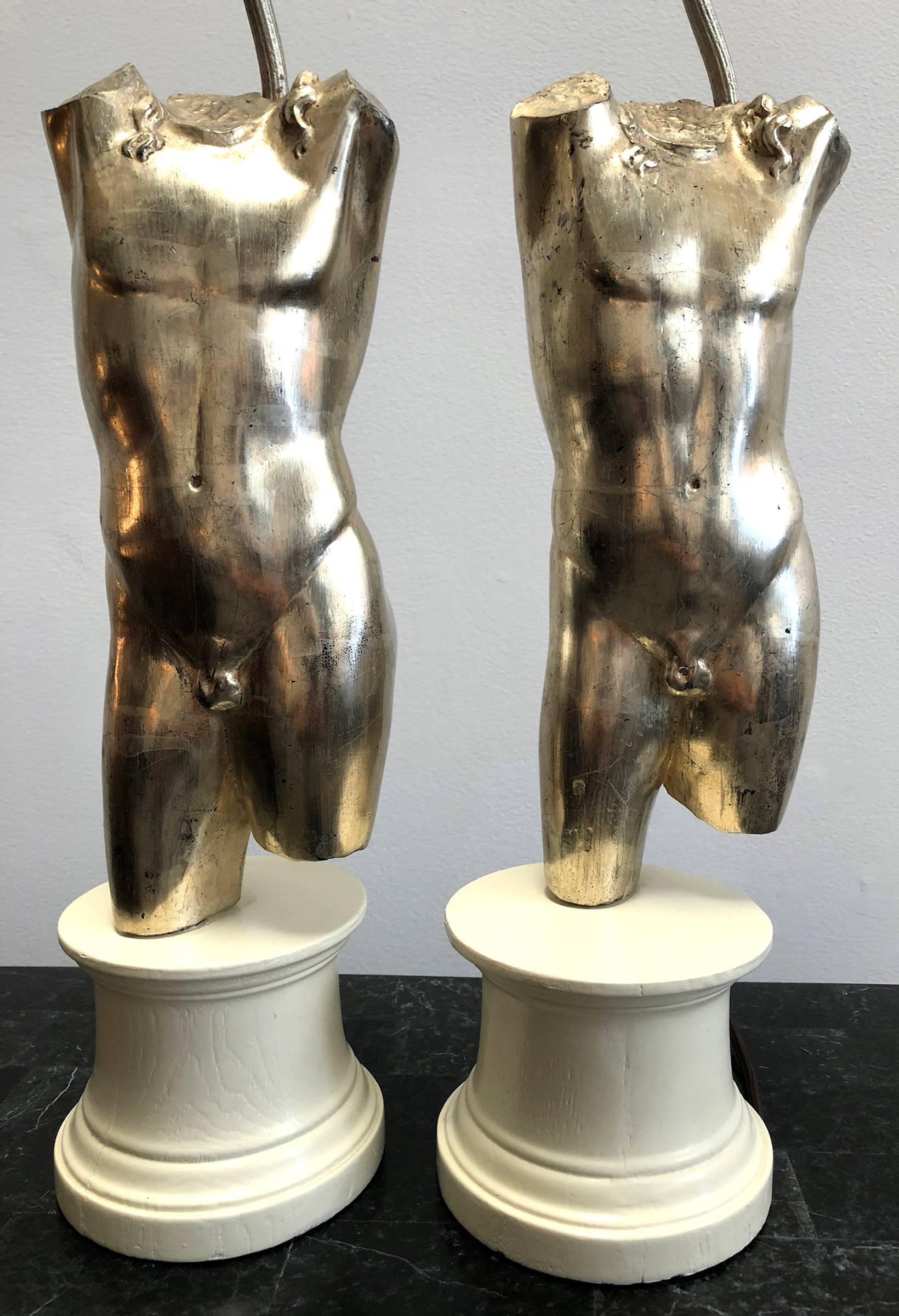 Neoclassical Revival Pair of Male Torso Lamps