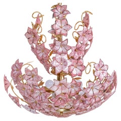 Vintage Spectacular Murano Chandelier Full of Pink Flowers, 1970s