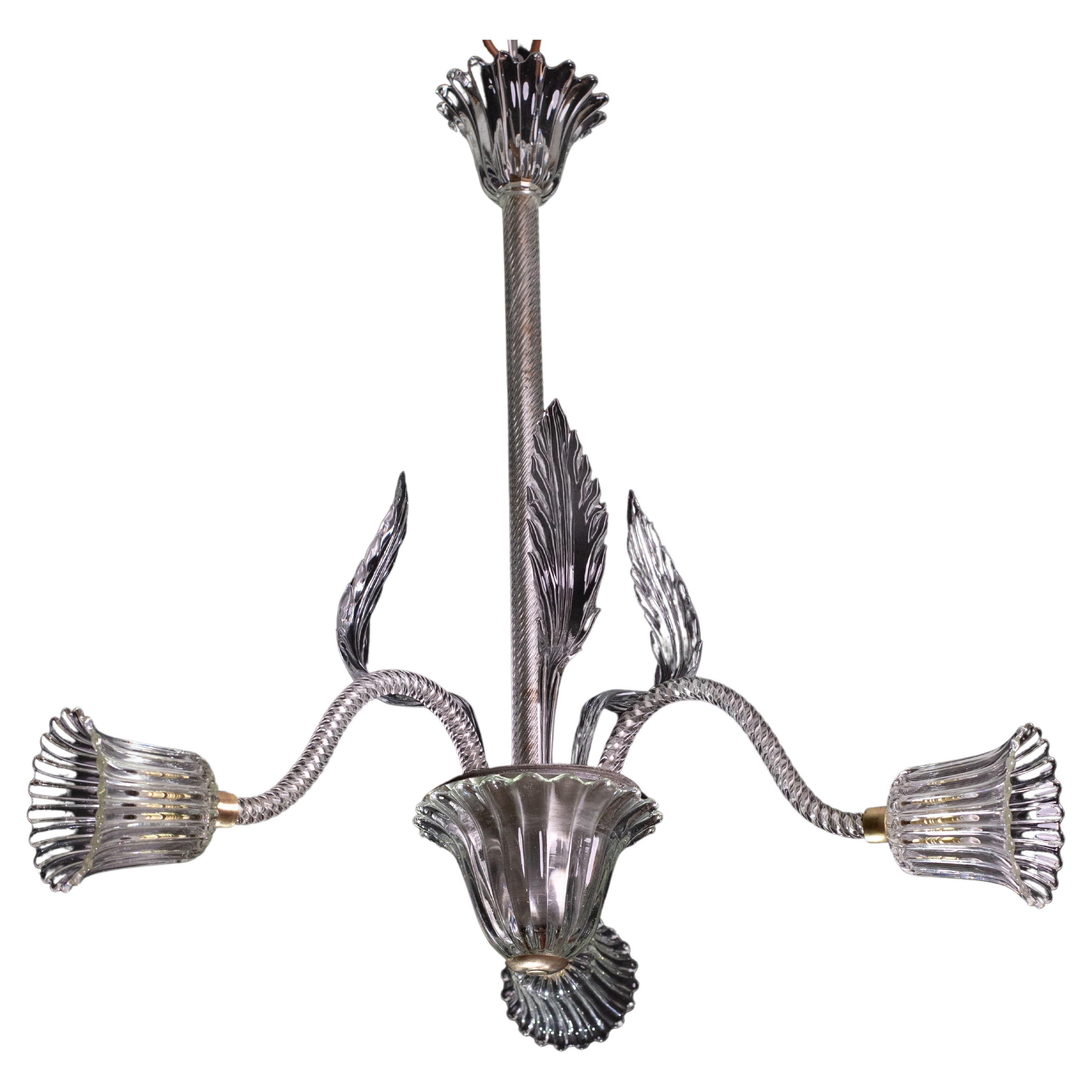Art Deco Chandelier by Ercole Barovier Murano 1940s For Sale