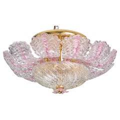 Retro Charming Pink Murano Glass Leave Ceiling Light or Chandelier, 1970s