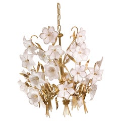 Amazing Murano Chandelier White Flowers, 1970