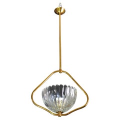 Art Decò Barovier e Toso Murano Glass and Brass Pendant Light, 1950