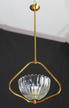 Art Decò Barovier e Toso Murano Glass and Brass Pendant Light, 1950