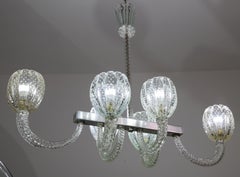 Amazing 6 Light BarovierArt Deco Chandelier, "Bullicante" Glass Murano, 1940s