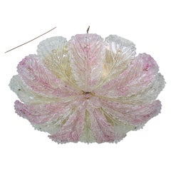 Large Size Pink and Transparent Murano Glass Leave Ceiling Light or Chandelier
