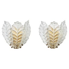 Set of 2 Taormina, Elegant Murano Wall Light Transparent Leaves, 1970
