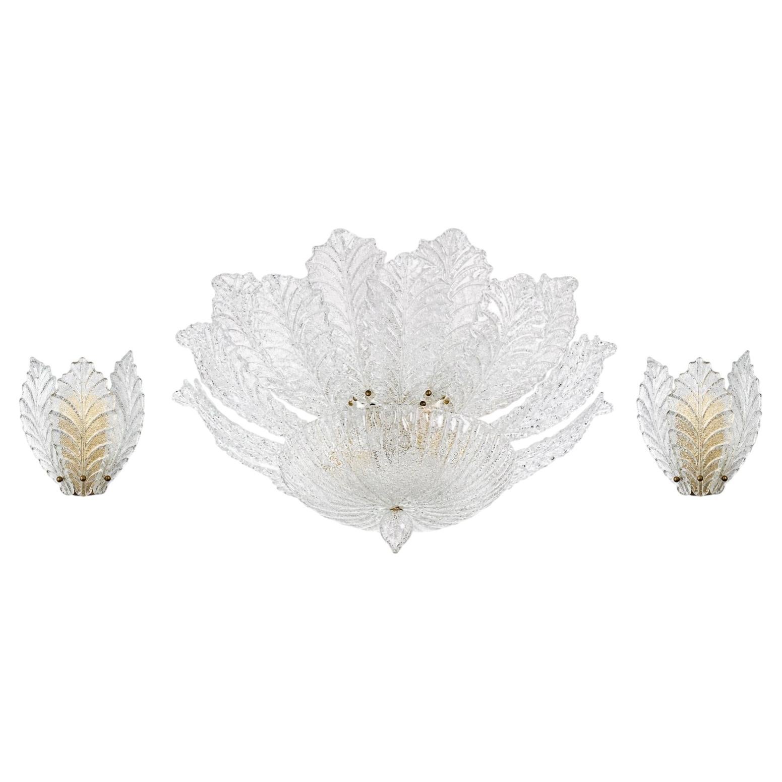 Set of 3 Taormina Murano Ceiling Light and Murano Glass Wall Light , 1970