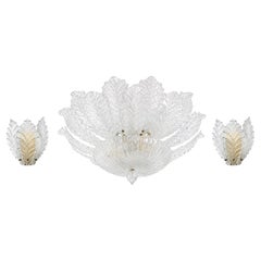 Set of 3 Taormina Murano Ceiling Light and Murano Glass Wall Light , 1970