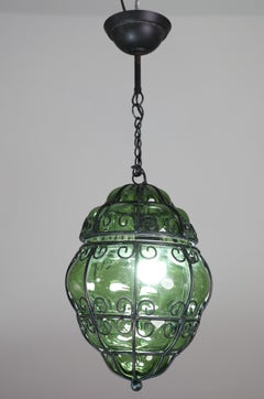 Wunderschöne venezianische Laterne in grüner Farbe, Seguso-Murano-Glas, Italien, 1970
