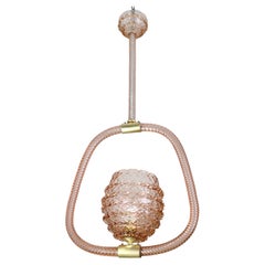 Wunderschöner rosa Art-déco-Kronleuchter von Barovier e Toso, aus Muranoglas, 1940er Jahre